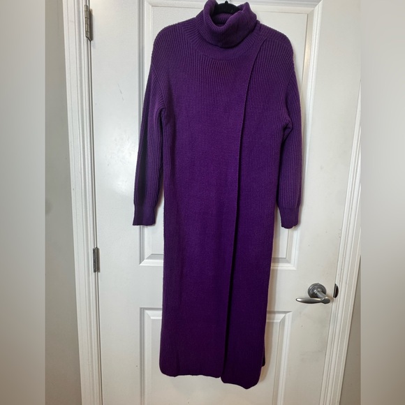 Purple Ribbed Turtleneck Maxi Sweater Dress - Picture 2 of 5